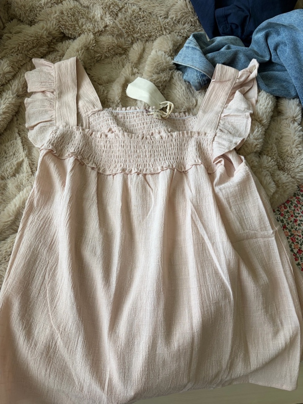 Hem & Thread Blush Pink Smocked Ruffle Strap Top